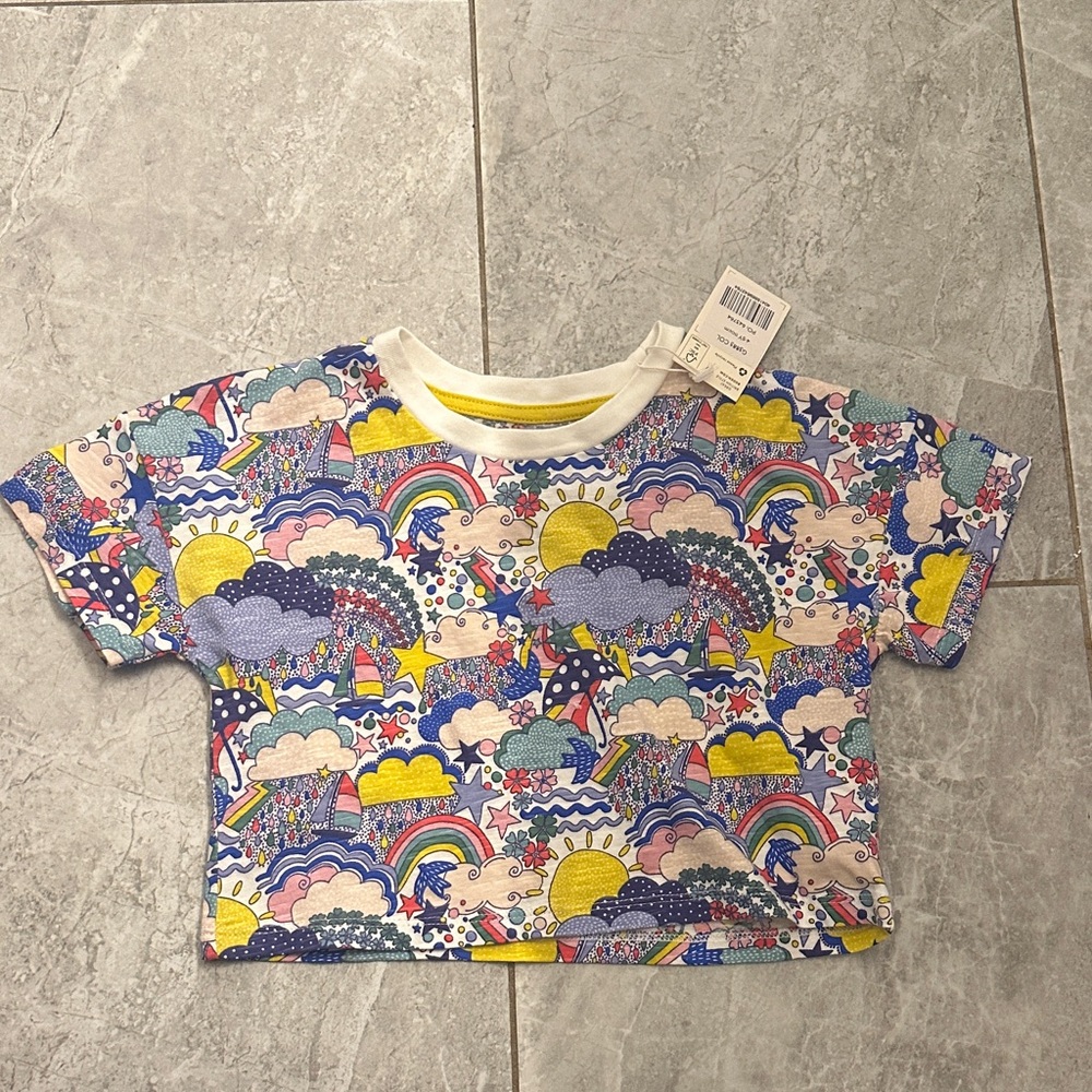 Mini Boden Multicolor Rainbow and Cloud Tee Crop